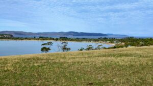 View across Pipe Clay Lagoon towards Cape Deslacs